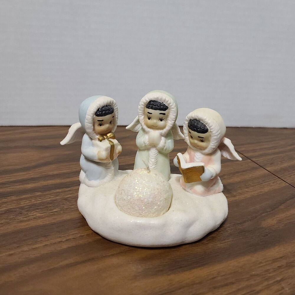 Angel Trio Candle Holder Porcelain Glitter Giftco Vintage Angels Wings